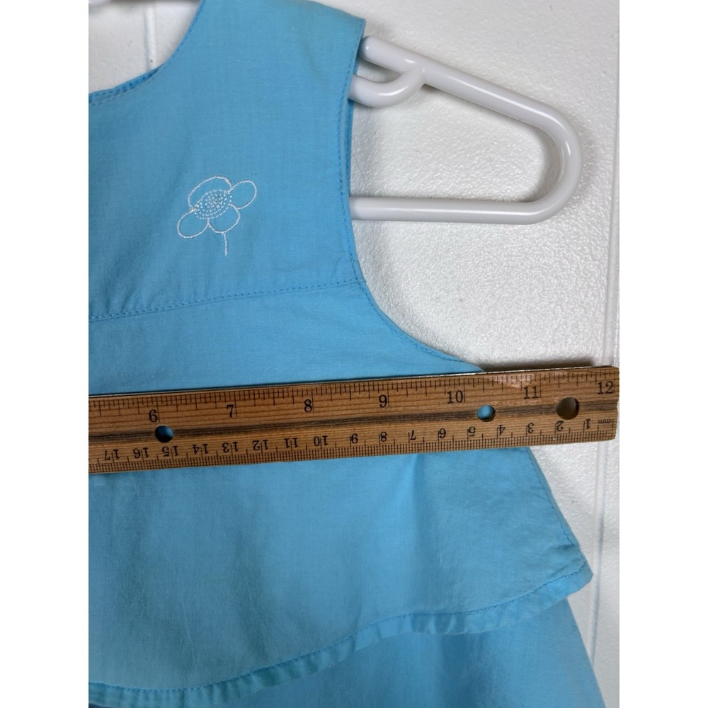 Vintage Y2K Aqua Blue A-Line Shift Sleeveless Dress 6mo Baby 100% Cotton Tiered - Picture 9 of 9